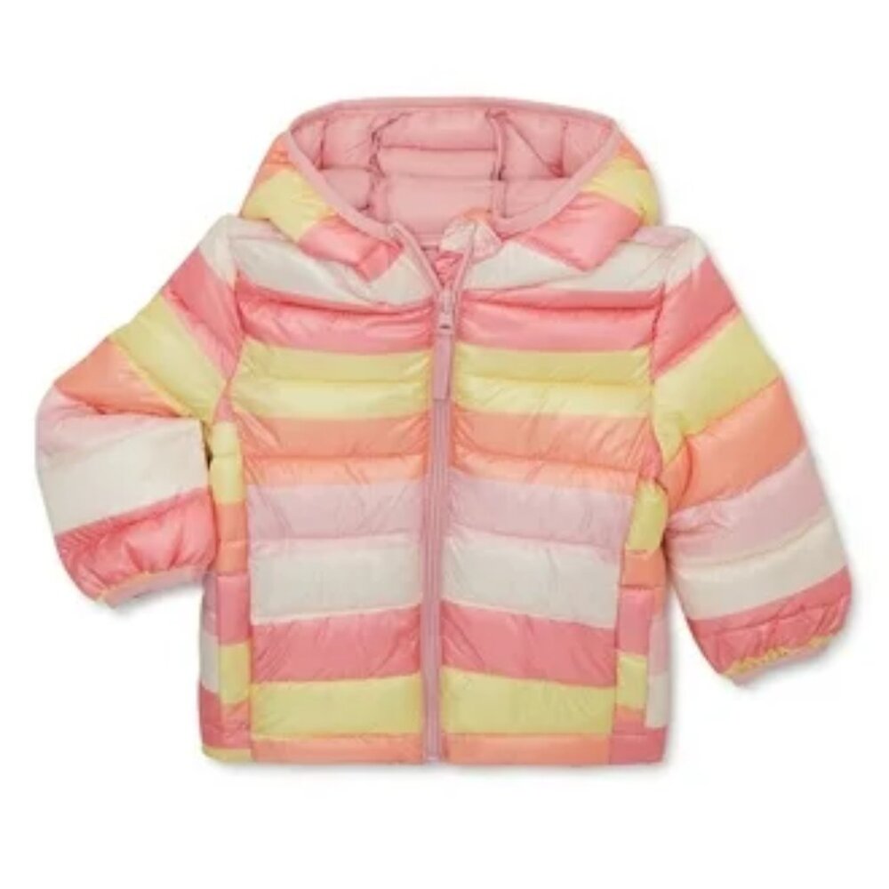 NEW Urban Republic Toddler Girls Packable Nylon Jacket Orange Stripe Size 12M